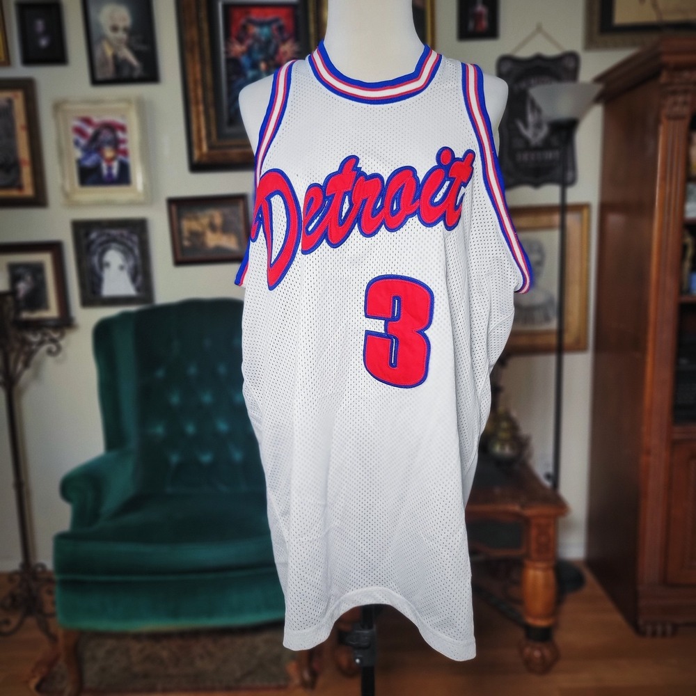 Detroit Basketball Jersey US Team 3 Ben Wallace White Mesh Large Size 52 Mens